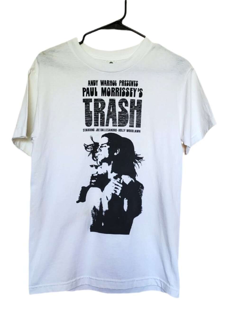 ANDY WARHOL PRESENTS PAUL MORRISSEY'S TRASH White T-Shirt Small Joe Dallesandro
